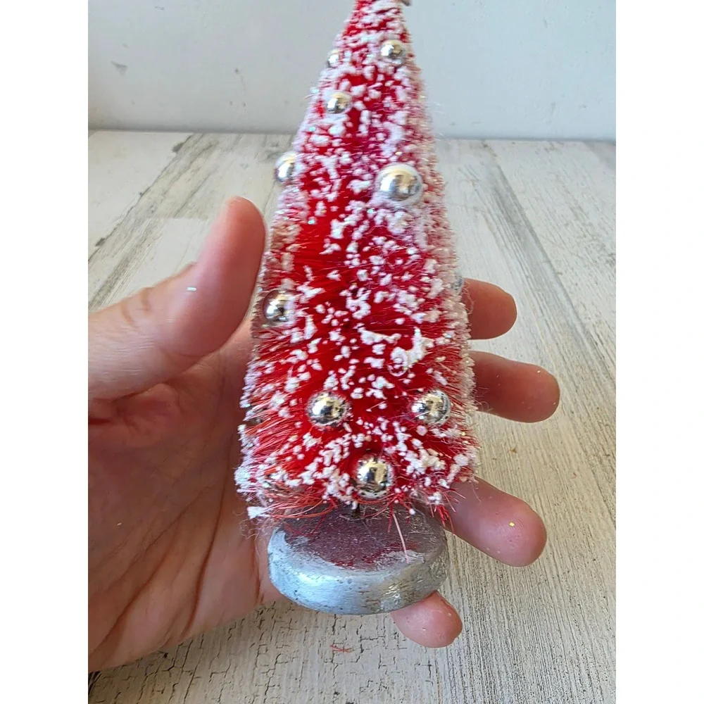 Radko shiny brite bottle brush red tree star silver